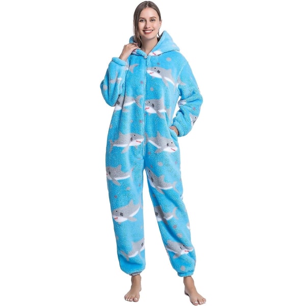 Kvinners One Piece Animal Pyjamas Grey Shark XL