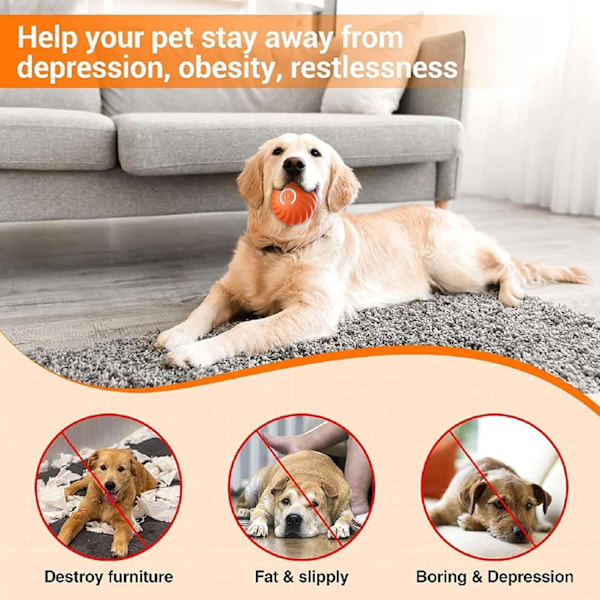 Interaktiv hundboll, liten hundboll, smart leksaksboll, automatisk hundleksak, interaktiv bollleksak, USB 360 graders självrotation Orange