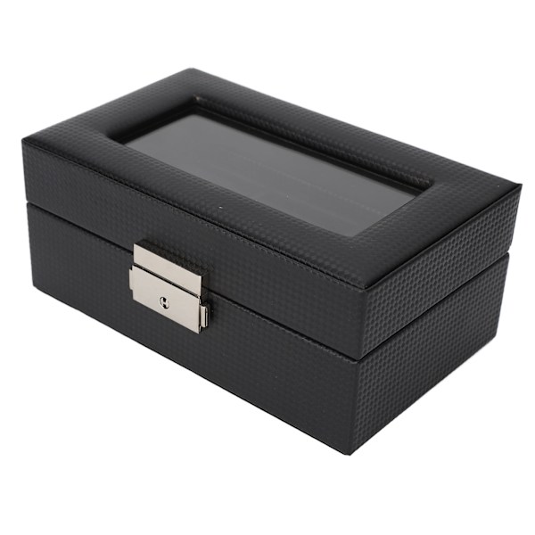Watch med 3 spår Låsbar liten PU- watch Case med genomskinligt lock för män Damarmband Svart