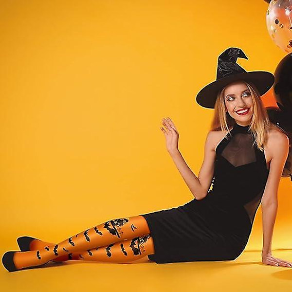 Halloween lår Høye Langstrømper Over Kne Sokker Flaggermus Skjelett Skull Sokker Orange
