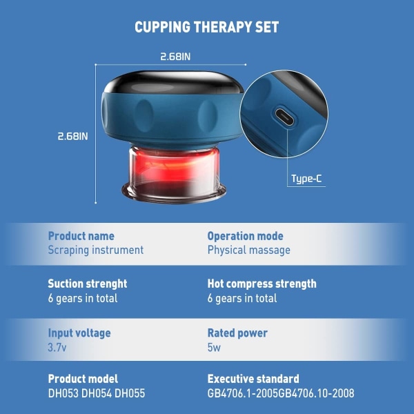 Elektrisk cupping-massasjeapparat med rødt lys vibrasjonslading cupping-enhet blue Level 6