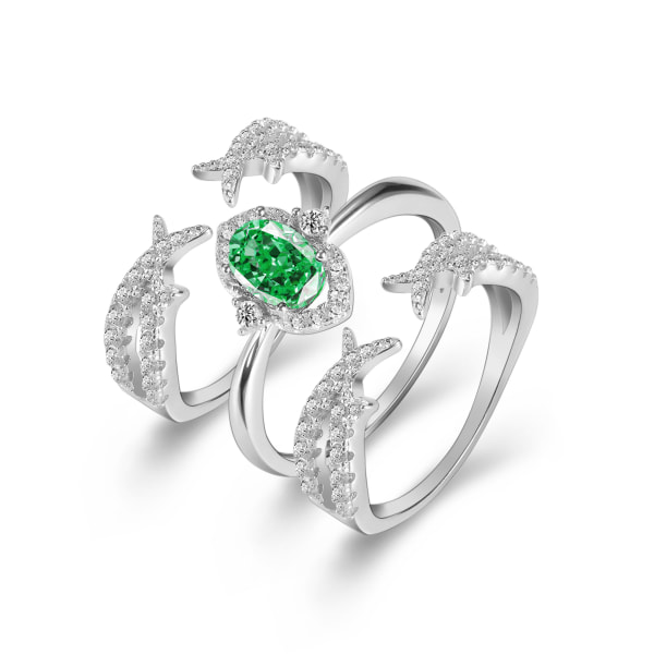 925 Sterling Sølv 3 stk Oval 5a Cubic Zirconia Emerald Ring Bryllupssmykker for kvinner 9