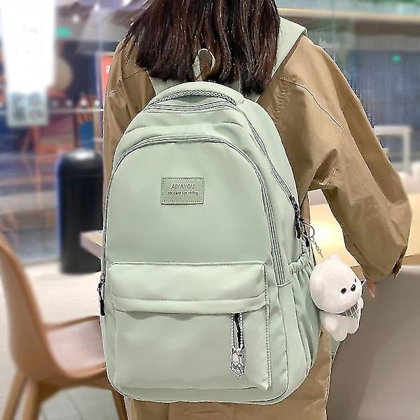 Uusi naisten muoti, suuri kapasiteetti, vedenpitävä college-reppu, trendikkäät naisten kannettavan tietokoneen koululaukut, söpö tyttö, matkakirjalaukku, cool whit white No bear doll