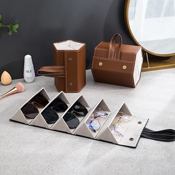 Flera platser Solglasögon Organizer Case Vikbar glasögon förvaringsbox Black 4 Slots