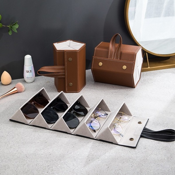 Flere steder Solbriller Organizer Veske Sammenleggbar oppbevaringsboks for briller Black 4 Slots