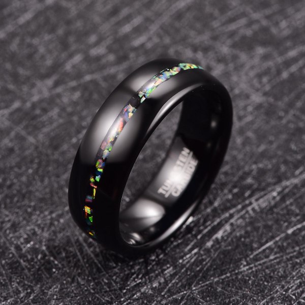 8mm Svart Opal Kupol Tungsten Carbide Ring Bröllopsband For Mencomfort Fit Ringar Förlovningssmycken Present Bra kvalitet 12