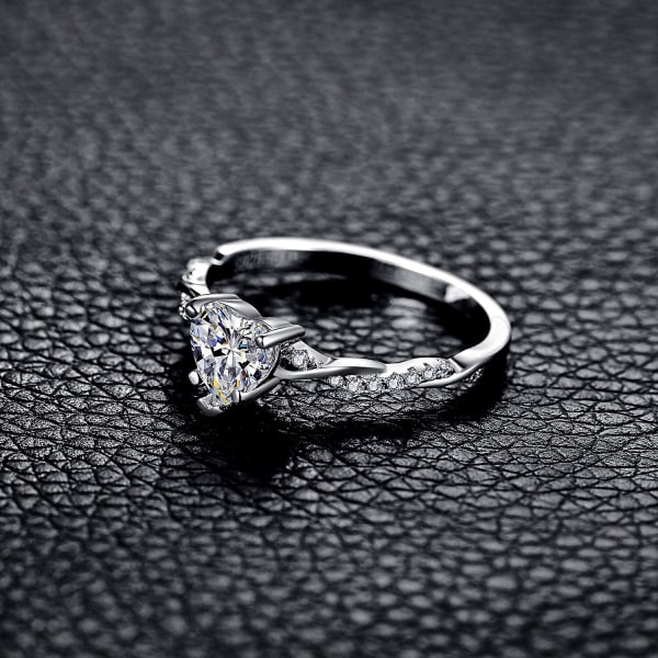 Klassisk ekte solid 925 sterling sølv ring hjerteformet vridningsarm sirkon bryllup smykker ringer forlovelse kvinner silver 6