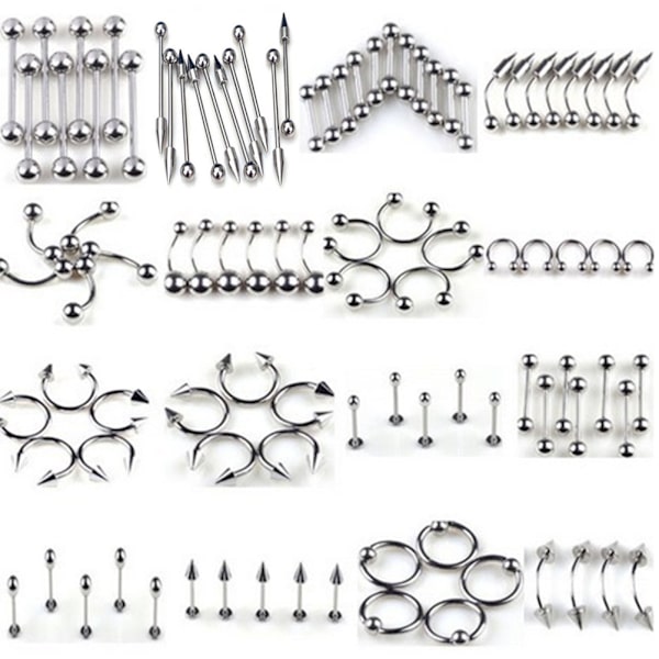 85st Tongue Eyebrow Lip Belly Navel Ring rostfritt stål Pierc Silver