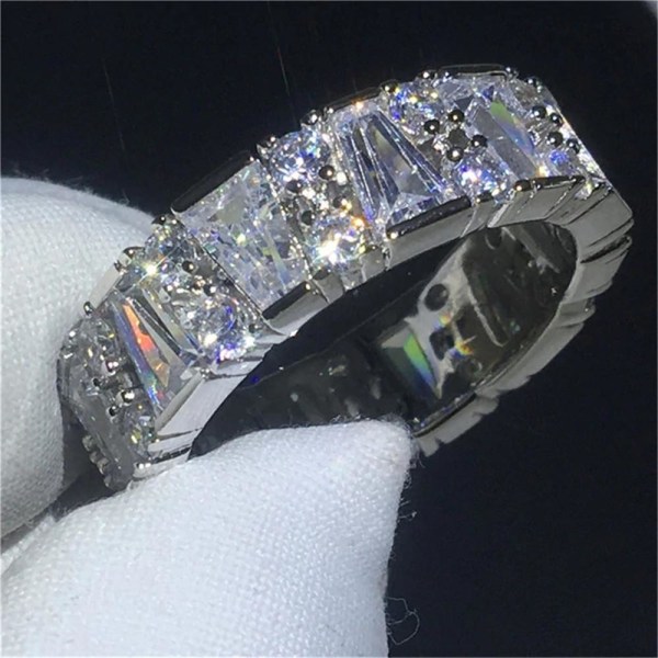 Håndlavet 925 forsølvet ring med zirkon til kvinder diamant Silver 17,3 mm i diameter