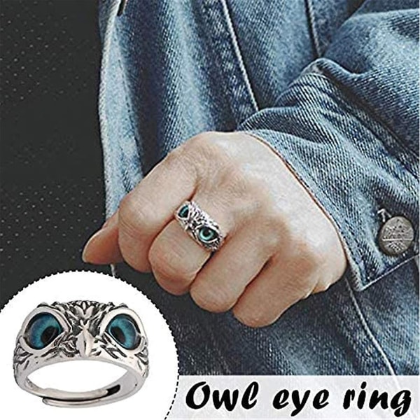 Demon Eye Owl Ring Retro avoin säädettävä pöllörengas