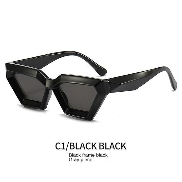Thick Frame Polygonal Sunglasses Personality Fashion Sunglasses Diamond Sun Protection Glasses Black frame Black Grey lens