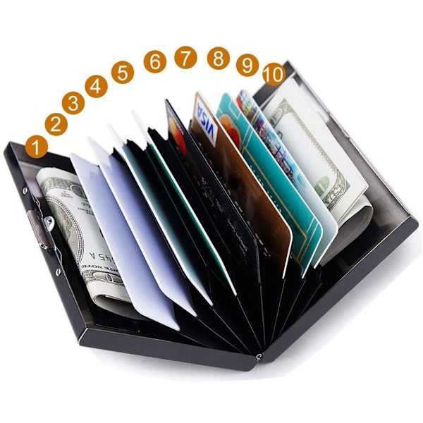 10 Fack XL Design Rustfrit Kortholder til mindst 10 kort Black Svart