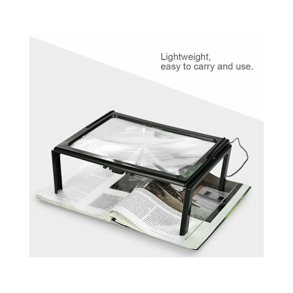 LED-suurennuslasi, sanomalehti, kokoontaitettava, erittäin ohut A4-kokoinen kokosivun suurennuslasi, luku suurennuslasi, suurennuslasi 3X 4 LED-valolla lukemiseen Kni:lle