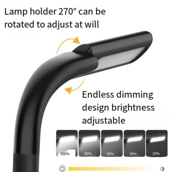 USB-ladattava kaulaan ripustettava lukulamppu, taitettava LED-pöytälamppu, opiskelijoiden silmiä suojaava valaisin, opiskelulamppu Type B Black