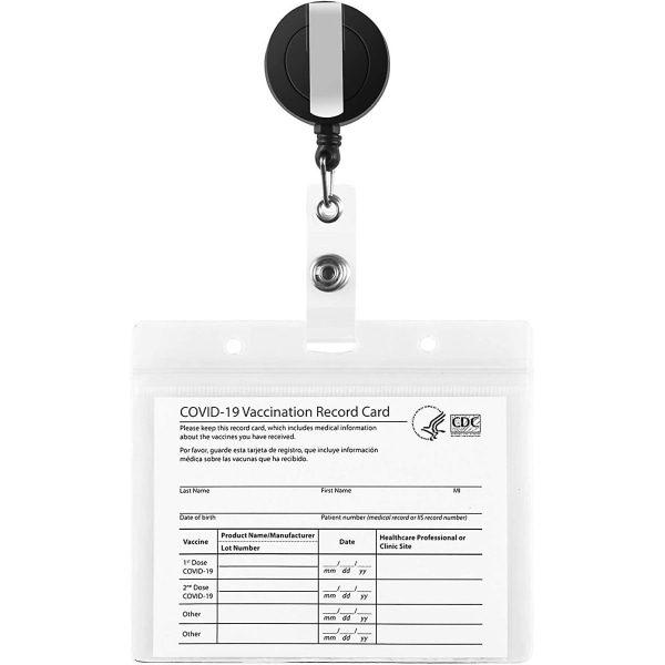 5 Pack - Cdc Vaccination Card Protector 4 X 3 In Immunization Record Vaccine Cards Holder & Retractable Badge