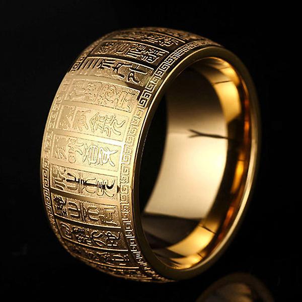 Buddhist Heart Sutra Titan stålring för män 10 mm bredd rund ring smycken present Gold 11