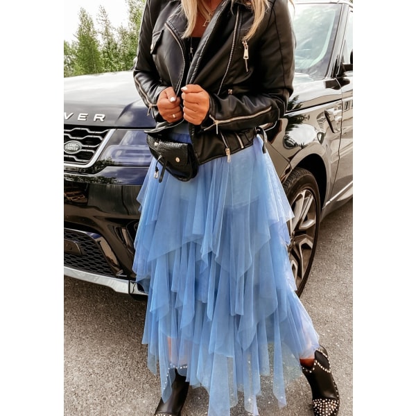 Kvinner Tyll skjørt Elastisk midje Mesh Langt stykke skjørt blue