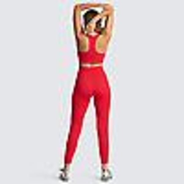 Sömlös stickad yoga bär kvinnors sport bh väst leggings set Red L