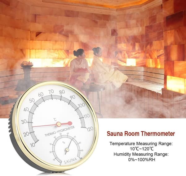 Badstetermometer i metall, rund termometer hygrometer hygrometer-termometer for badstuerom