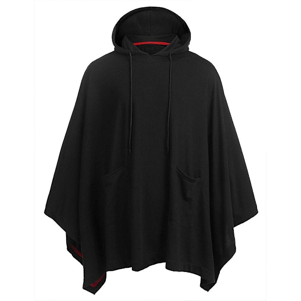 Unisex Casual Hætte Poncho Cape Kappe Mode Frakke Hættetrøje Pullover Med Lomme Sort Black S