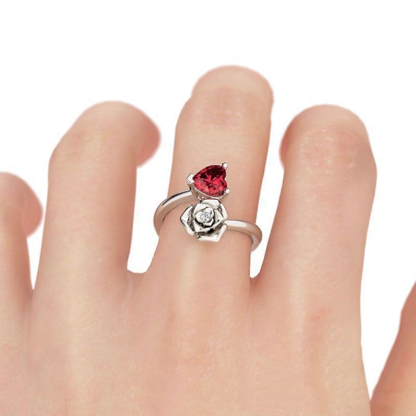 Eternal Love Rose Ring For Kvinner Jenter Søt Rødt Hjerte Og Rose Flower Ring Stacking Ring 8