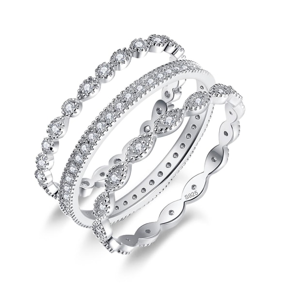 Lyx 18k vitguld ring 3 delar Zirconia diamant brudring set 925 silver smycken kvinnor propasal förlovningsgåva silver 9