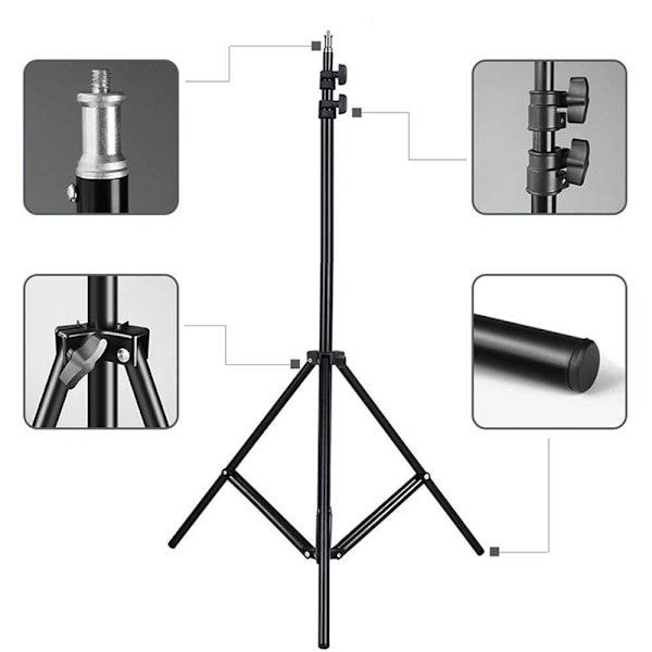 Selfie Lampa LED Ring Light Stativ 50 - 216 cm + Fjärrkontroll Black Svart