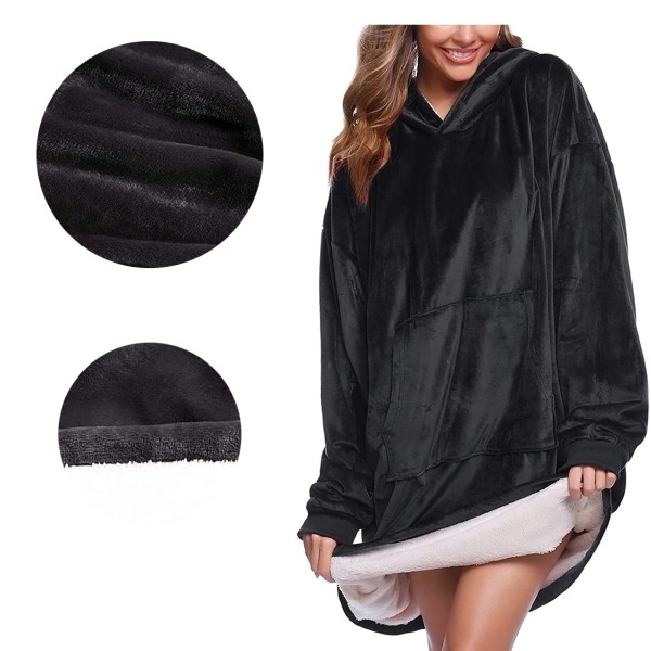 Oversized hættetrøje sweatshirttæppe med kæmpe hættetrøje foran schwarz