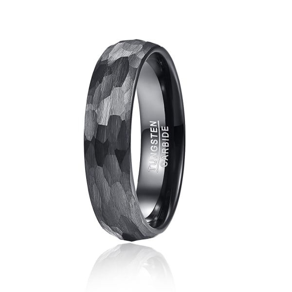 Nuncad 6mm Black Tungsten Bryllupsband For Menn Kvinner Flerfasettert Hammerbørstet Finish Ringer Komfort Fit Gave 12