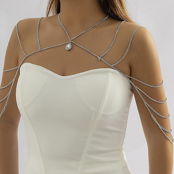 Lyx Strass Axelkedja Halsband Layered Back Chain Flower Crystal Shoulder (Style2