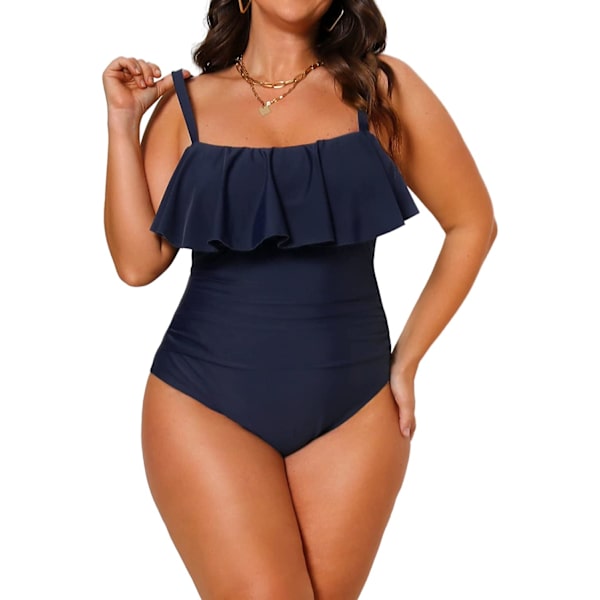 CUPSHE Baddräkt för kvinnor Plus Size One Piece Baddräkt Flytande volangkant Ruched Front Magkontroll Mörkblå Stor Mörkblå Stor Dark Blue Large