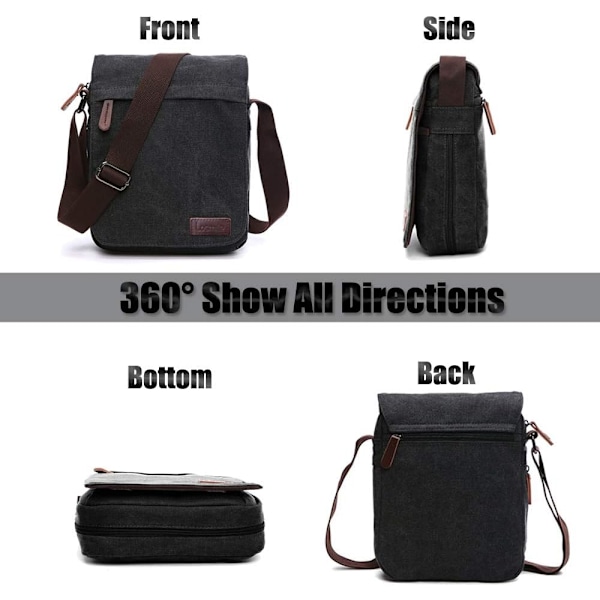 Herre skulderveske, canvas crossbody-veske, 13,3 tommers laptop-veske