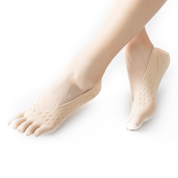 Tåstrumpor Osynlig Shallow Mouth Strumpor Spets Mesh Spets Femfingerstrumpor Andas Pure Color All-Match Skin Color