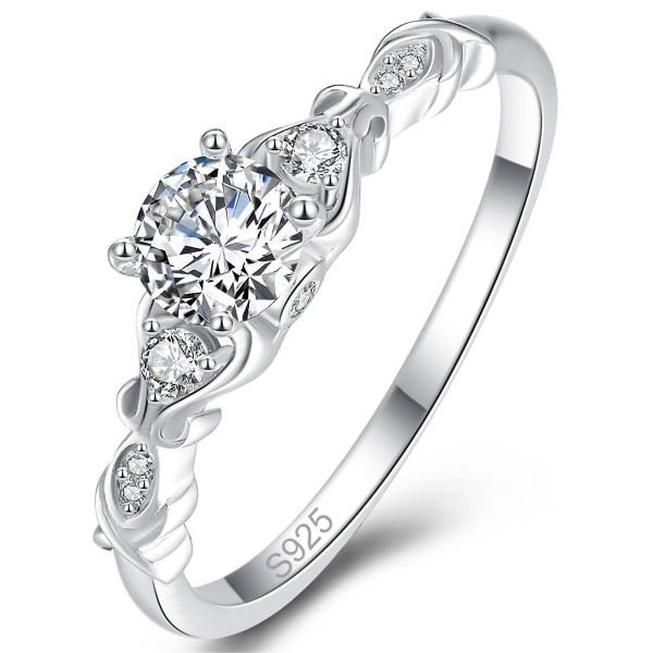 Dame 6,5 mm rund diamant sirkon ring giftering sølv ring 925 smykker asfalteringssett Cz sirkon krystall smykker silver 5