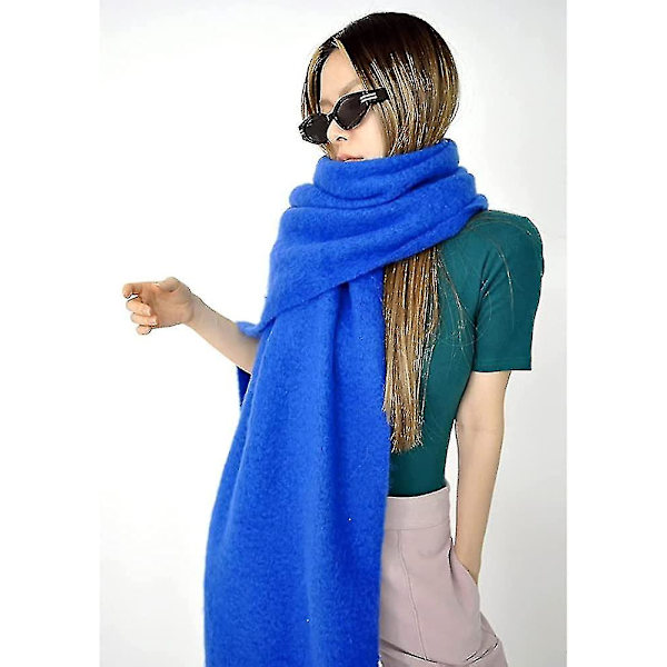 Stort tykt skjerf Fargerikt Cashmere Feel Oversized skjerf Teppe Mykt Stort ullsjal Tykt Vinter Varme Kvinner Bright Blue