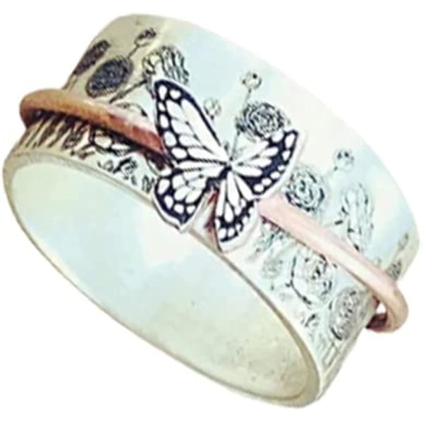 Butterfly Spinner Ring För Kvinnor Män Ångest Anti Anxiety Fidget Ring För Ångest Silver Vintage alloy Butterfly11