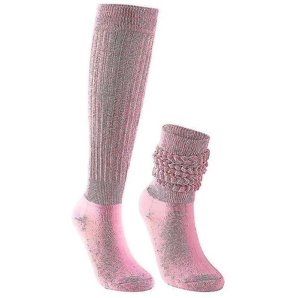 2 par Scrunch-strumpor för damer Slouch-socka i bomull, Knähög stövelsocka för kvinnor Pink