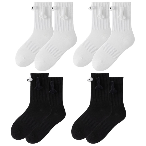 Yhdistäminen Pari Sukat Magneettinen Imu Hauskat Isot Silmät Pari Sukat Pari Pitelee Kädestä Hauskat Sukat Keskiputkea Söpöt Sukat Hauskat Lahjat Naisille Miehille Black White 4pcs