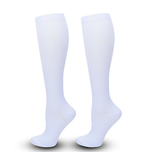 Herr Dam Slim Compression Strumpor Anti Fatigue Sport Pressure Solid Running Elastisk 1 Par S M White