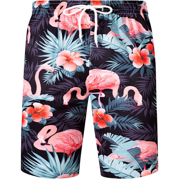 Miesten Havaiji-paita ja shortsit, normaali istuvuus, lyhythihainen, rento, funky ranta flamingo-paitasetti M M Black Dark Flamingo