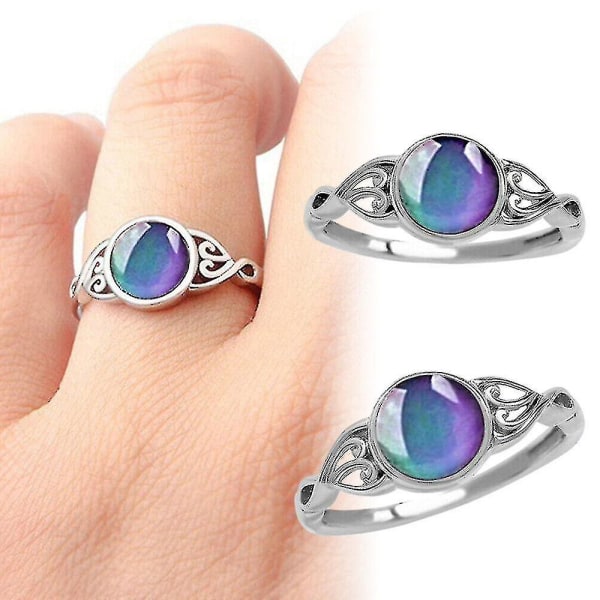Round Shape Simulated Moon Stone Color Changing Mood Ring 6