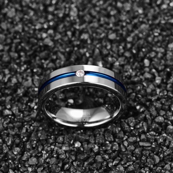 Nuncad 6 mm stålfarve poleret blå rille indlagt zirkon wolfram hårdmetal ring kvinder mænds mode bryllup smykker bedste gave 9