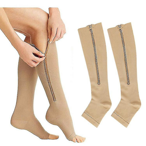 Kompressionsstrumpor Med Dragkedja Strumpor Ådra Elastiska strumpor Sport Löpfotboll Ett par strumpor Grey L OR XL