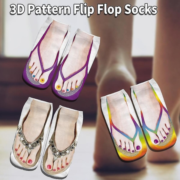 1 par 3d mønster flip flop sokker Morsom sokk sommerdesign strømpe gave nyhet 1