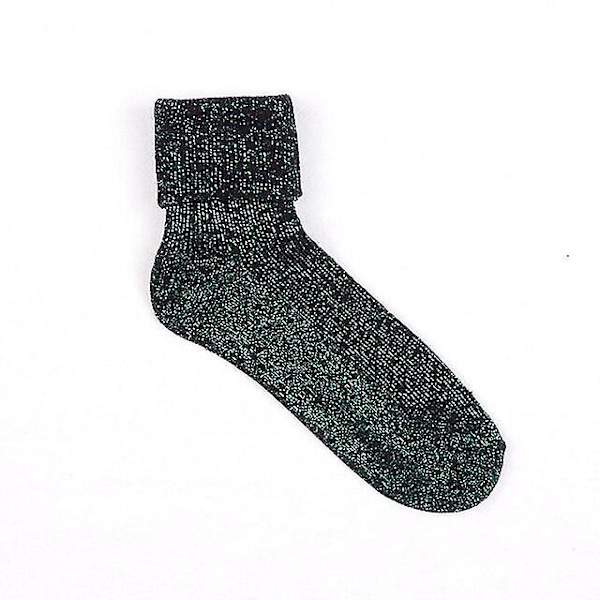 Vinter Bomull Solid Glänsande Kvinna Enkla Strumpor Mode Konst Vik Kvinnlig Student Tjocka Varma strumpor Glänsande Metallic Linje Sox Trendig green