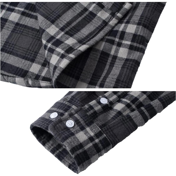 HAUFR flanellskjorta herrjacka luvtröja Långärmad rutiga skjortor med  knappar Black Grey Large 428e | Black Grey | Large | Fyndiq