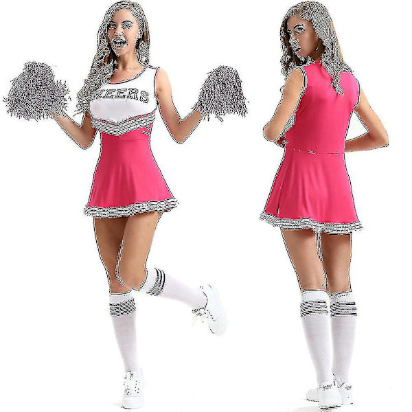 Cheerleading uniformer til kvinder Voksen cheerleader outfit med pom poms til påklædning Fest Sportsspil Rose L