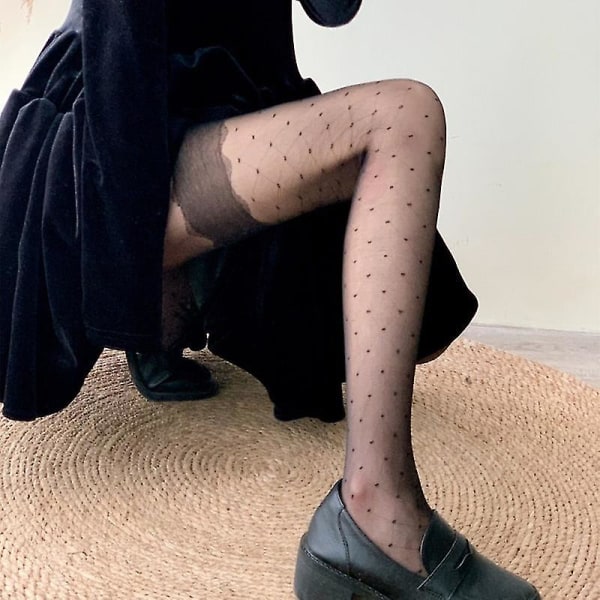 Kvinner Sexy Polka Dot Gjennomsiktig Strømpebukse Fake Lace Topp lår Høy rutete tights