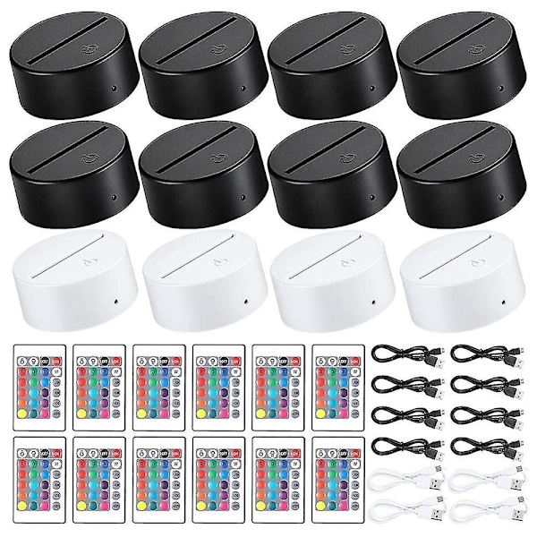12-pakning 3D nattlampe med LED-base, 16 farger, LED-displaybase