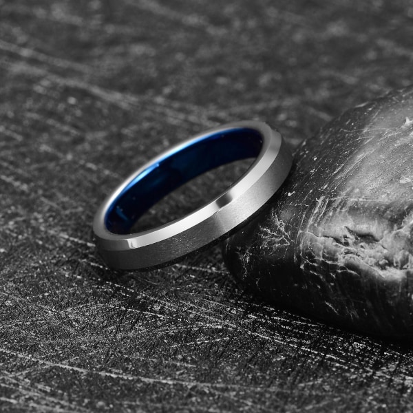 Nuncad 4mm Tungsten Carbide Ring Blå Yderring Stål Salat Affaset Ring Til Par Kvinder Mænd Carbon Inoxidable Ringe 8